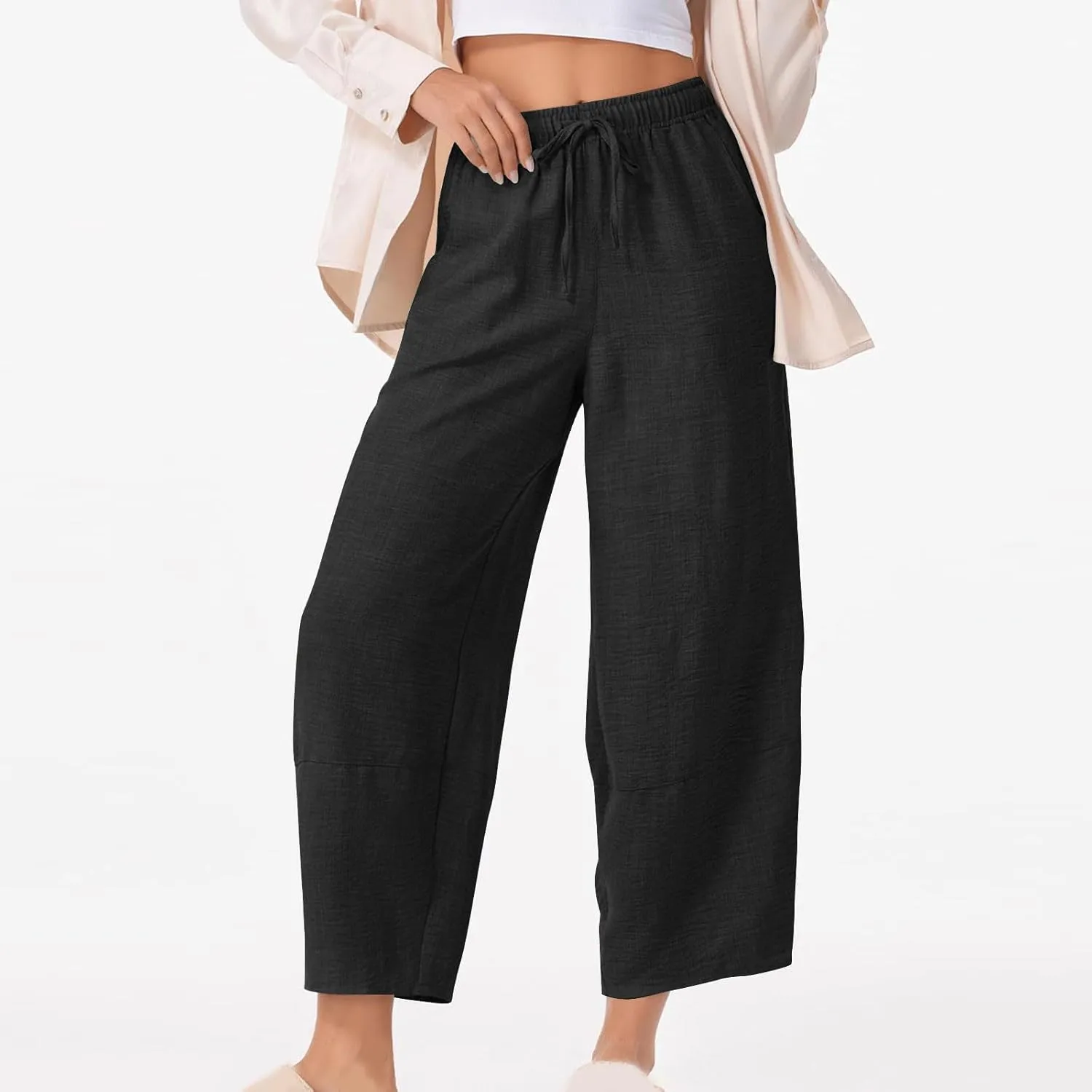 Women Baggy Pants Summer Drawstring Wide High Waisted Leg Casual Pant 2025 Beach Travel Vacation Trousers with Pocket