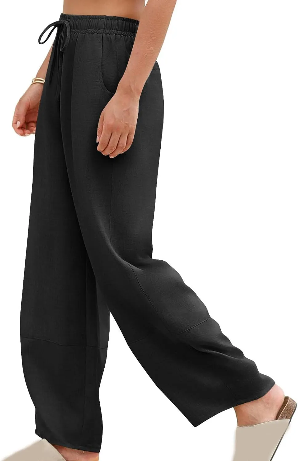 Women Baggy Pants Summer Drawstring Wide High Waisted Leg Casual Pant 2025 Beach Travel Vacation Trousers with Pocket