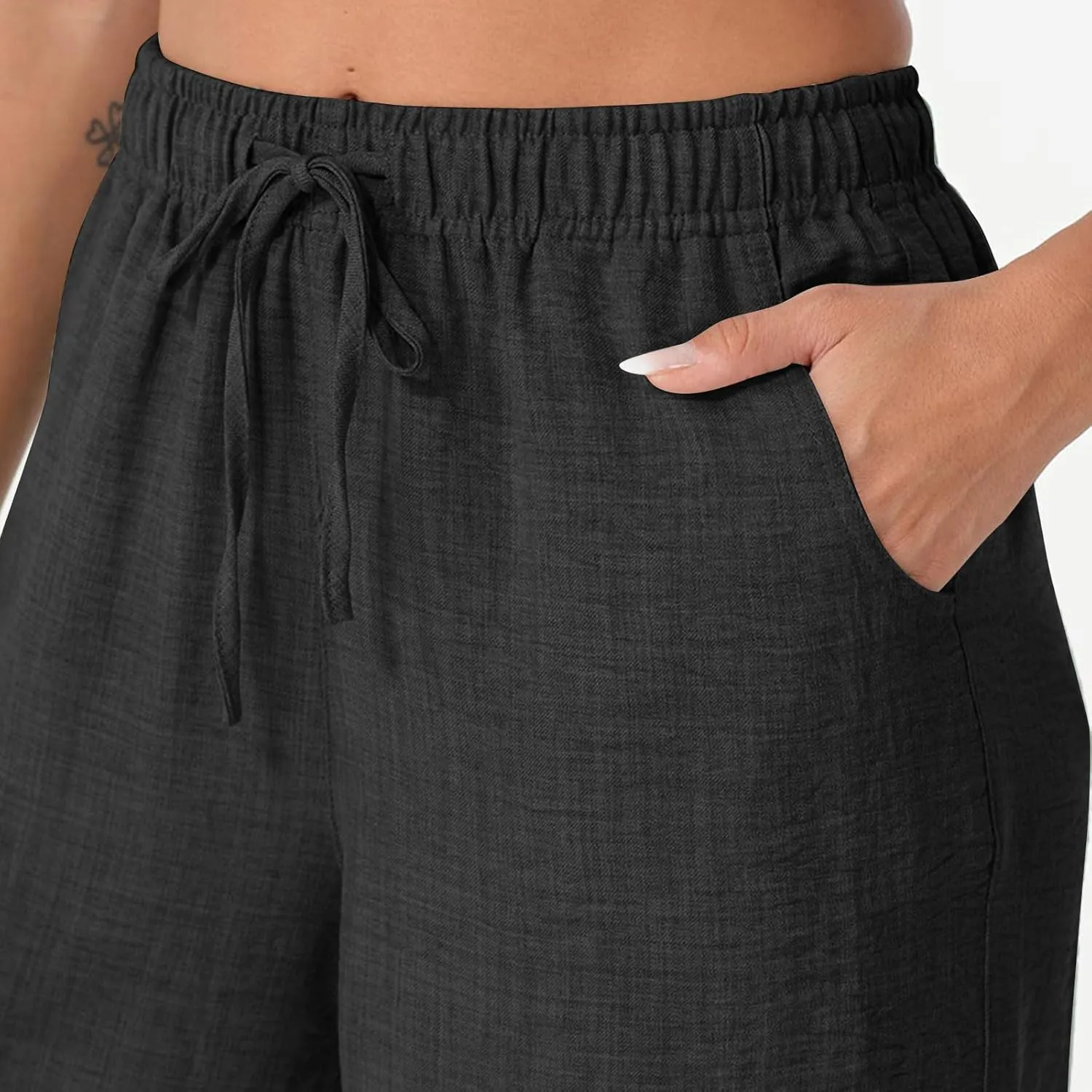 Women Baggy Pants Summer Drawstring Wide High Waisted Leg Casual Pant 2025 Beach Travel Vacation Trousers with Pocket