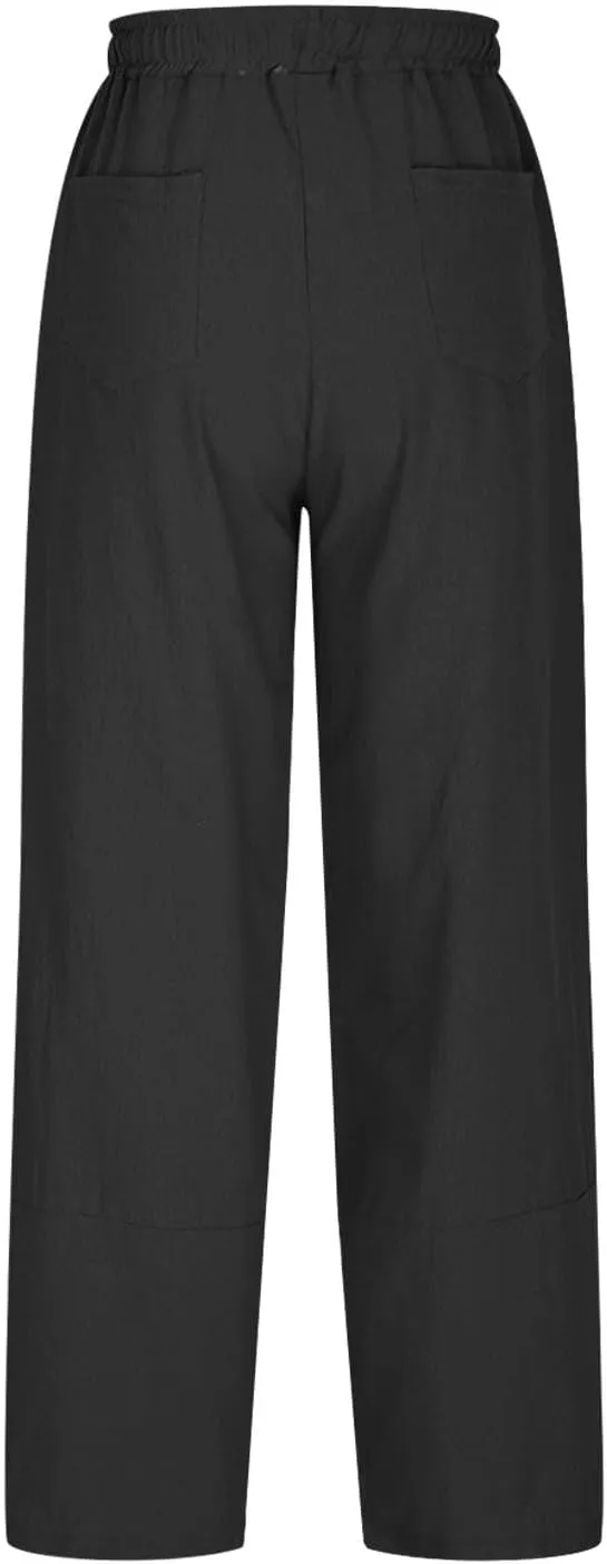 Women Baggy Pants Summer Drawstring Wide High Waisted Leg Casual Pant 2025 Beach Travel Vacation Trousers with Pocket
