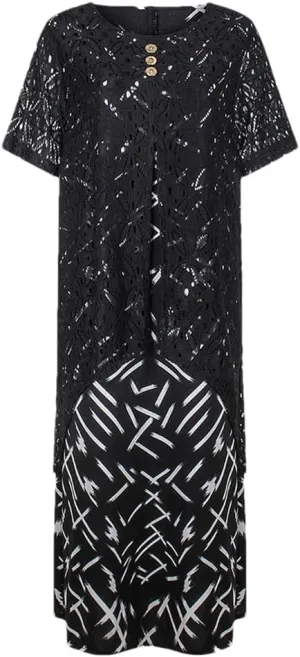 Women Boho Elegant Crochet Floral Dress Plus Size Women Clothing Summer Shift Dress