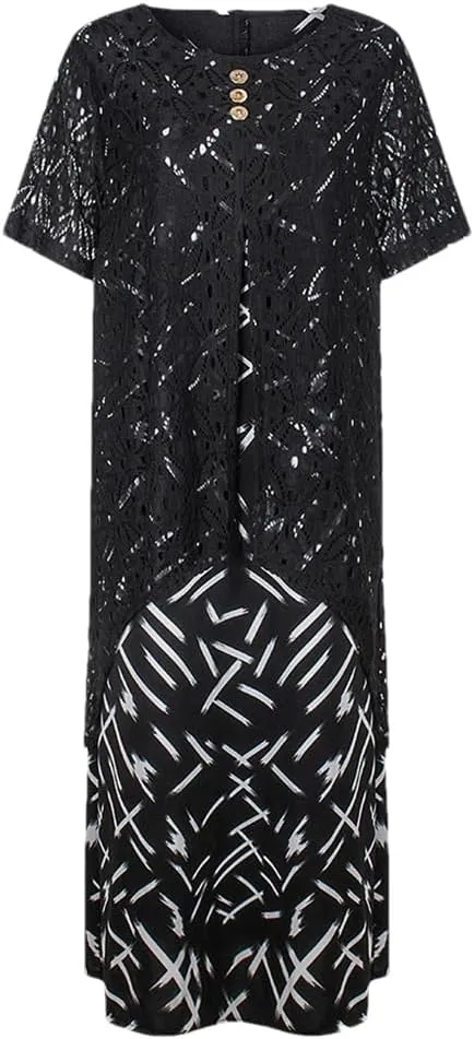 Women Boho Elegant Crochet Floral Dress Plus Size Women Clothing Summer Shift Dress