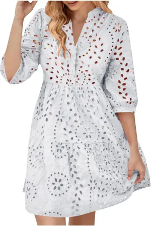Women Casual Outfits for Summer Short Sleeve Dresses Aline Loose Midi Dress Swing Shift Dress Vacation Travel Dress