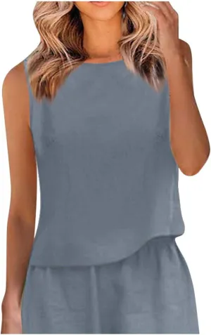 Women Cotton Linen Tank Tops Crew Neck Solid Sleeveless Shirt Loose Vest 2025 Casual Beach Tees Spring Summer Clothes