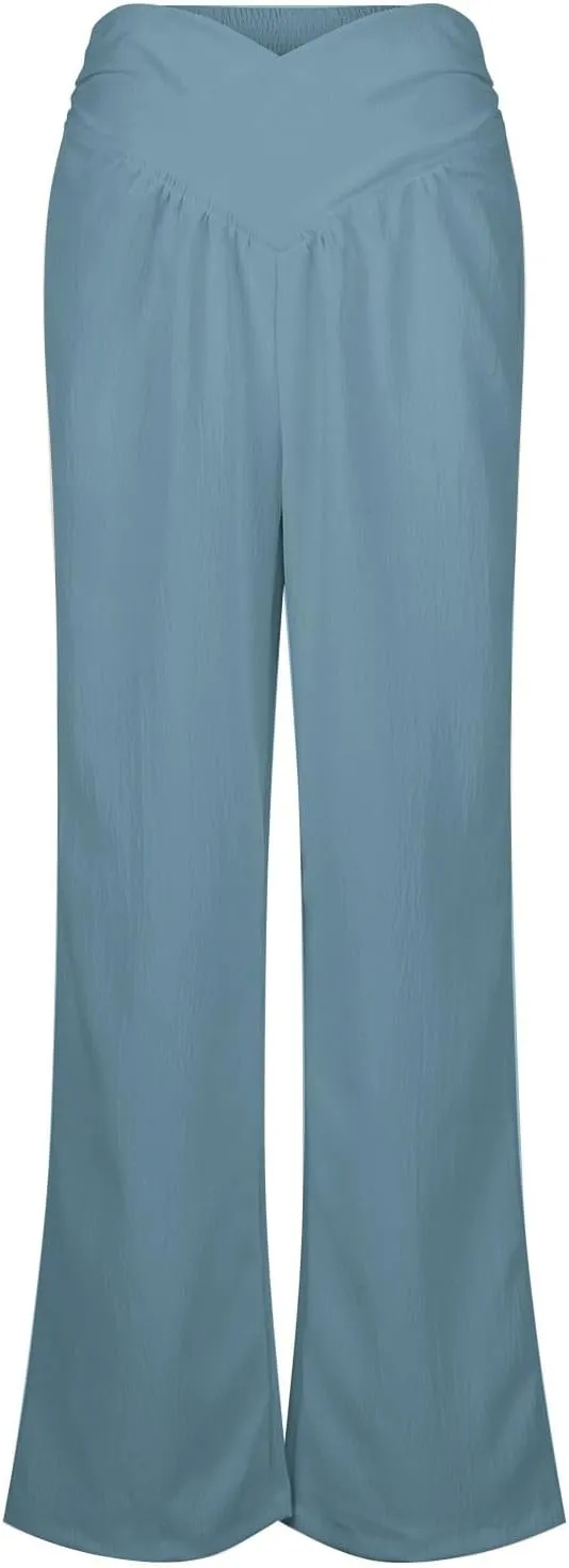 Women Culottes Wide Leg Pants Wide Leg Palazzo Linen Drawstring Cropped Trousers Elastic Waist Casual Pants Pockets