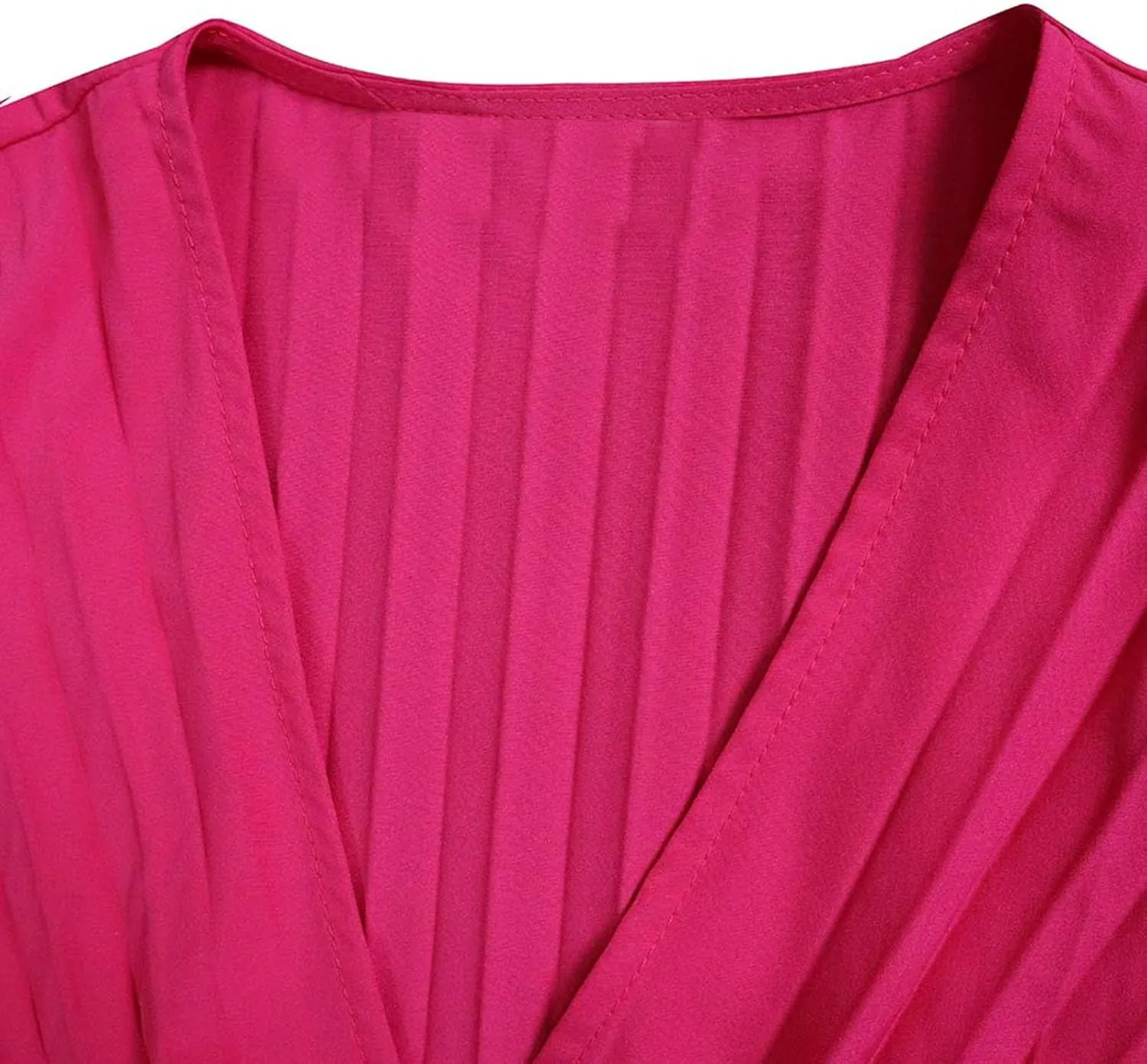 Women Elegant Full Pleated Jumpsuit Lantern Long Sleeve Sexy Wrap V Neck One Piece Belted High Waist Wide Leg Romper