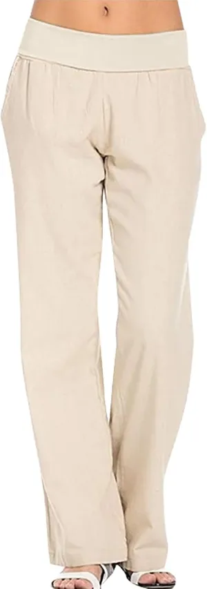 Women Linen Summer Solid Pants High Waist Ankle Length Plus Size Trousers Trendy