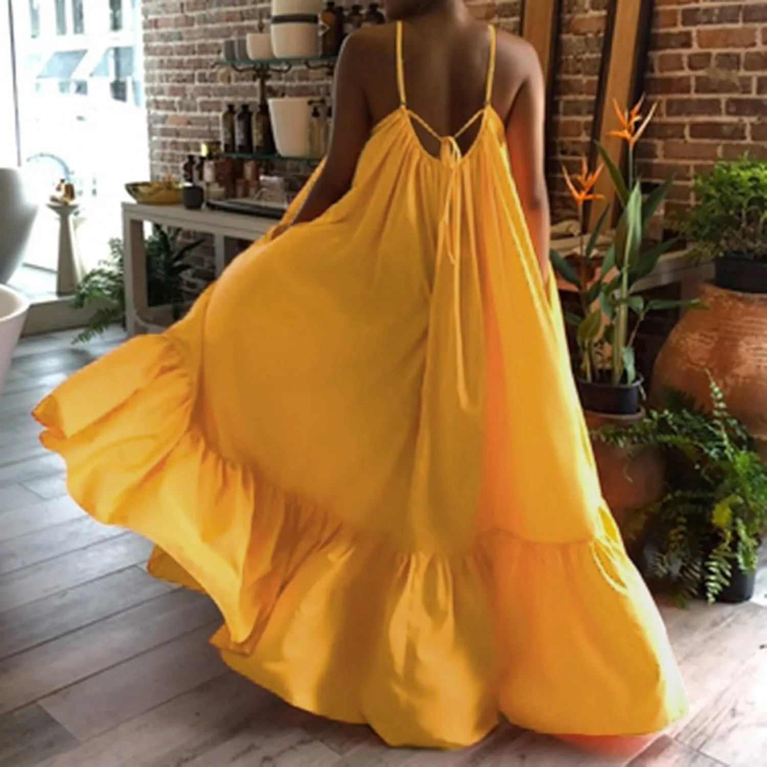 Women Spaghetti Strap Long Dresses Oversize Loose Sleeveless Hide Belly Ankle Length Flowy Swing Hem Maxi Dresses