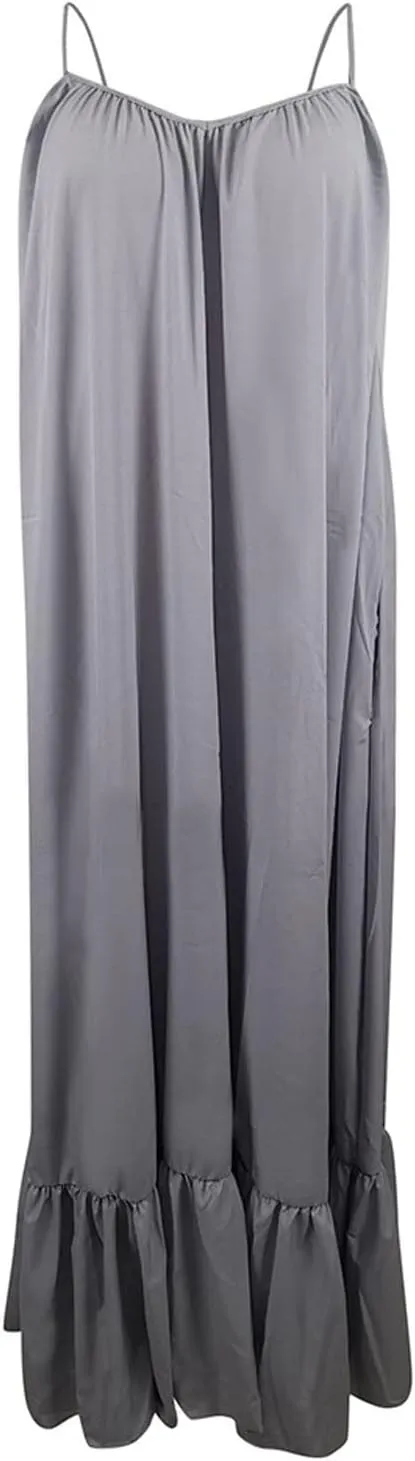 Women Spaghetti Strap Long Dresses Oversize Loose Sleeveless Hide Belly Ankle Length Flowy Swing Hem Maxi Dresses