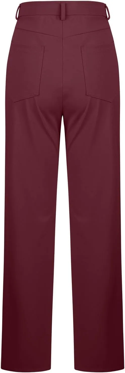 Women Suit Pants Fashion Solid High Waist Dress Trouser Work Office Straight Leg Business Casual Pants with Pocket