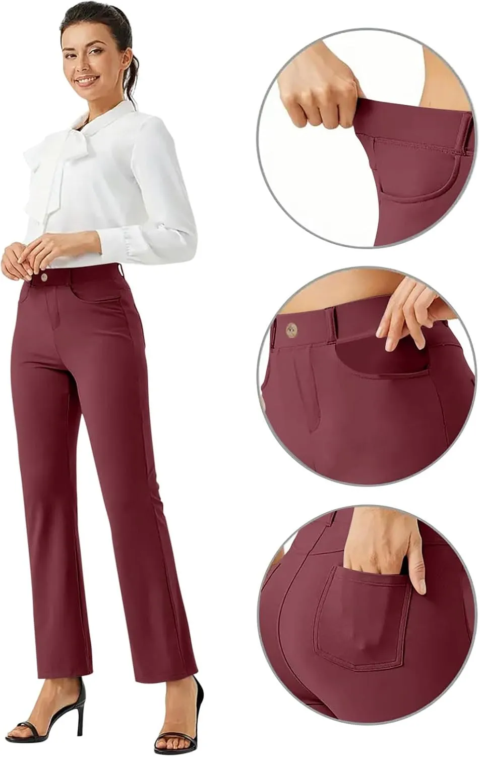 Women Suit Pants Fashion Solid High Waist Dress Trouser Work Office Straight Leg Business Casual Pants with Pocket