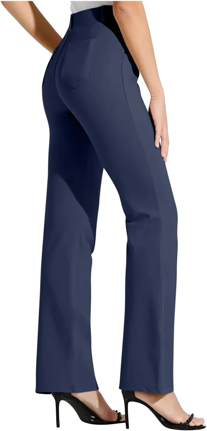Women Suit Pants Fashion Solid High Waist Dress Trouser Work Office Straight Leg Business Casual Pants with Pocket