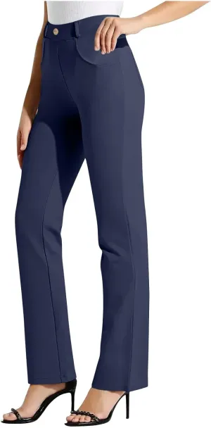 Women Suit Pants Fashion Solid High Waist Dress Trouser Work Office Straight Leg Business Casual Pants with Pocket