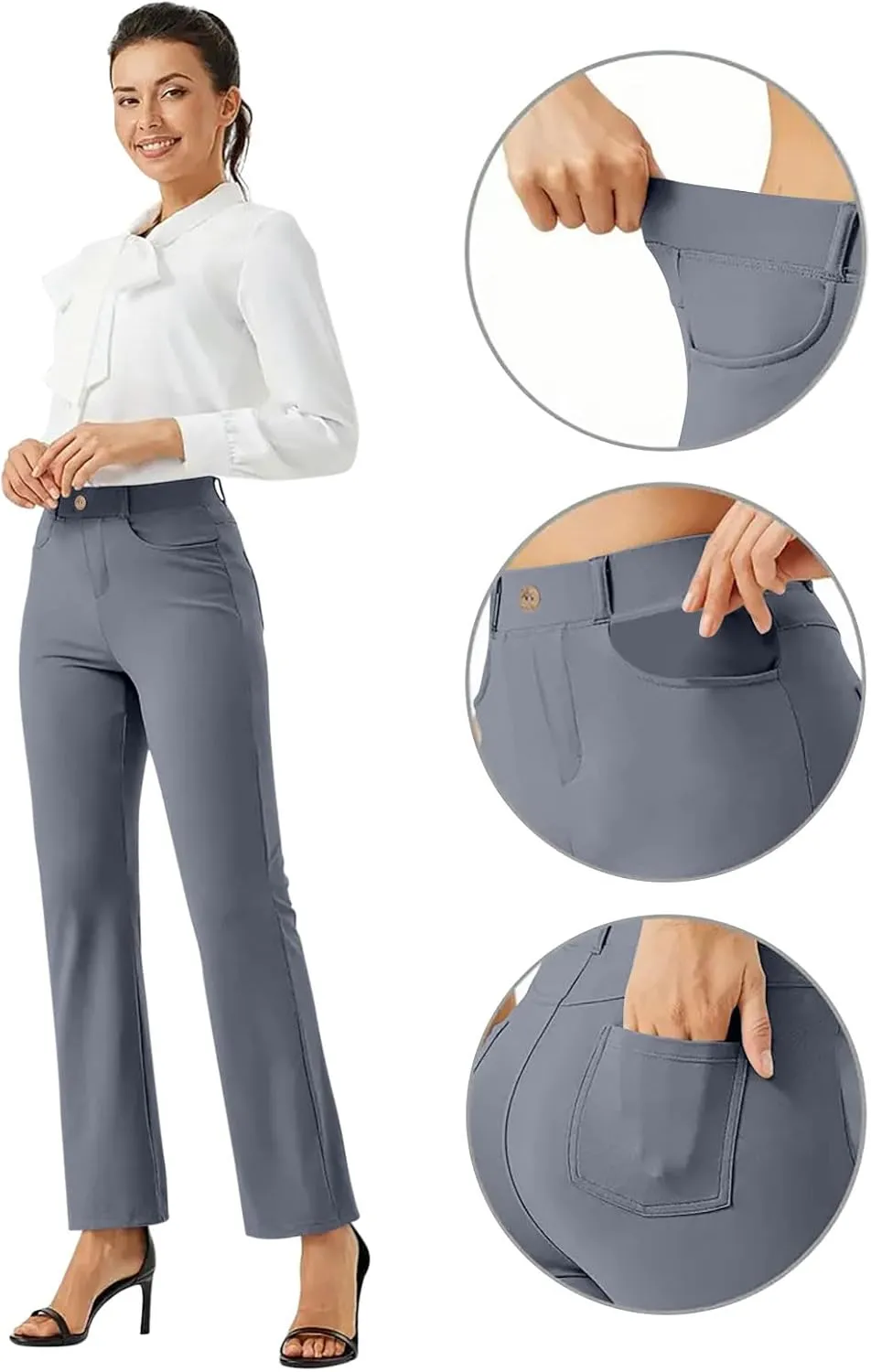 Women Suit Pants Fashion Solid High Waist Dress Trouser Work Office Straight Leg Business Casual Pants with Pocket