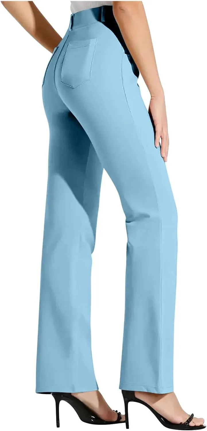 Women Suit Pants Fashion Solid High Waist Dress Trouser Work Office Straight Leg Business Casual Pants with Pocket