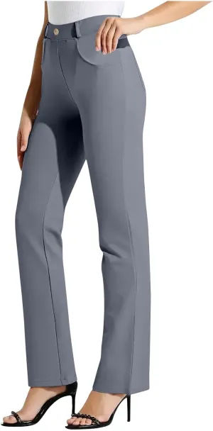 Women Suit Pants Fashion Solid High Waist Dress Trouser Work Office Straight Leg Business Casual Pants with Pocket