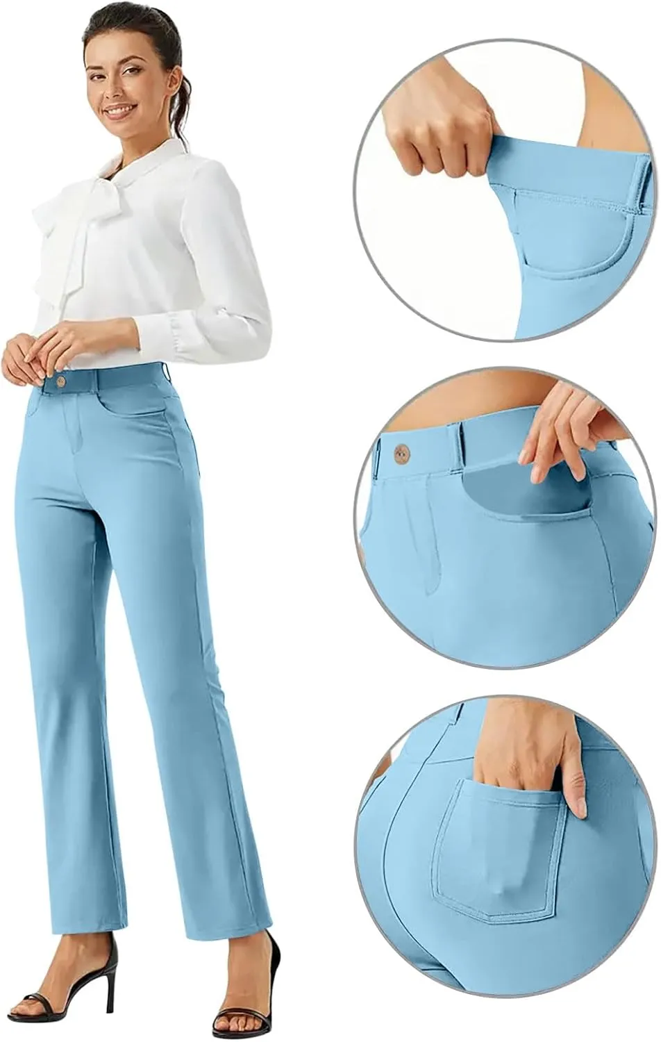 Women Suit Pants Fashion Solid High Waist Dress Trouser Work Office Straight Leg Business Casual Pants with Pocket
