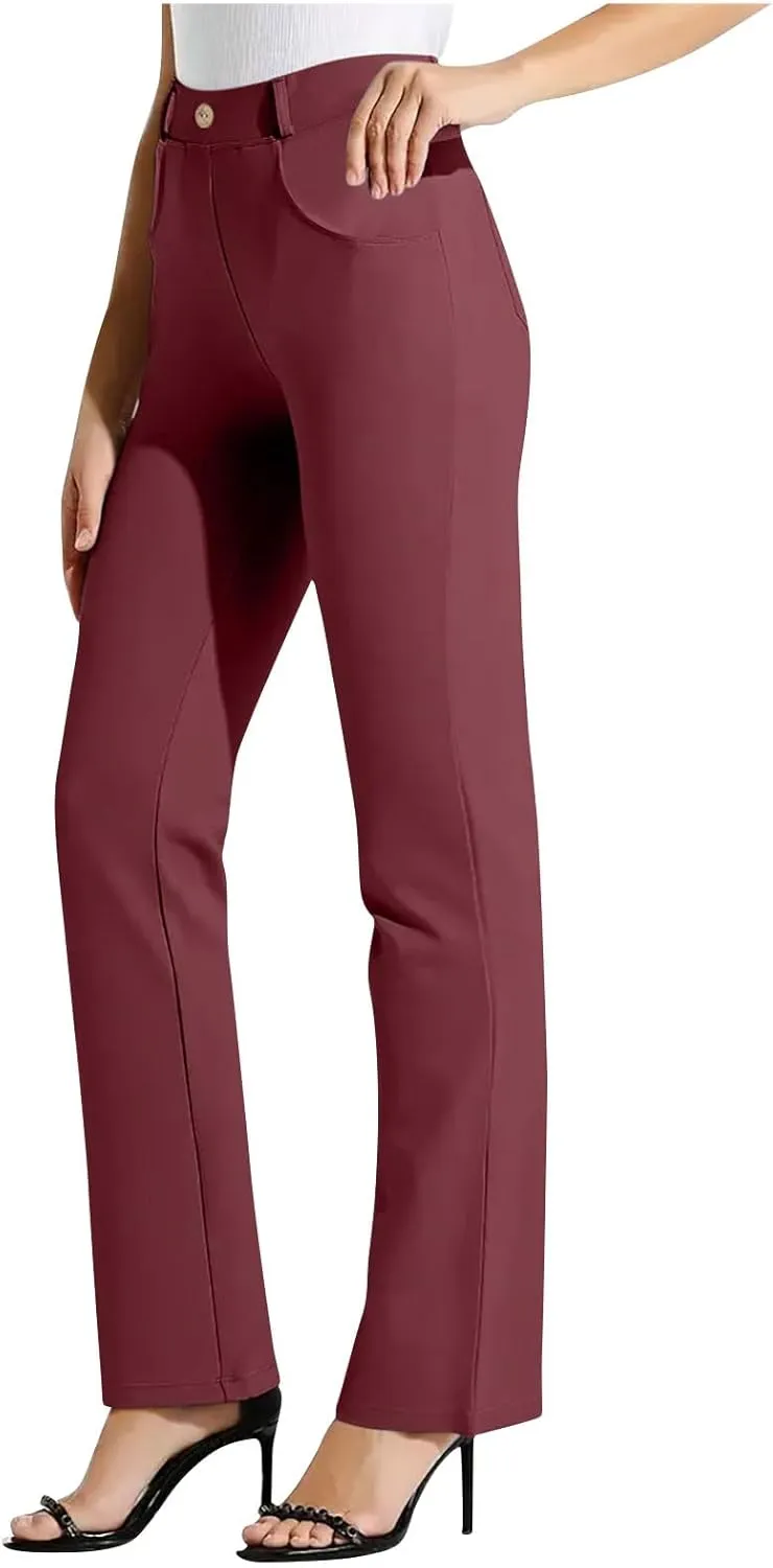 Women Suit Pants Fashion Solid High Waist Dress Trouser Work Office Straight Leg Business Casual Pants with Pocket