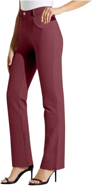 Women Suit Pants Fashion Solid High Waist Dress Trouser Work Office Straight Leg Business Casual Pants with Pocket