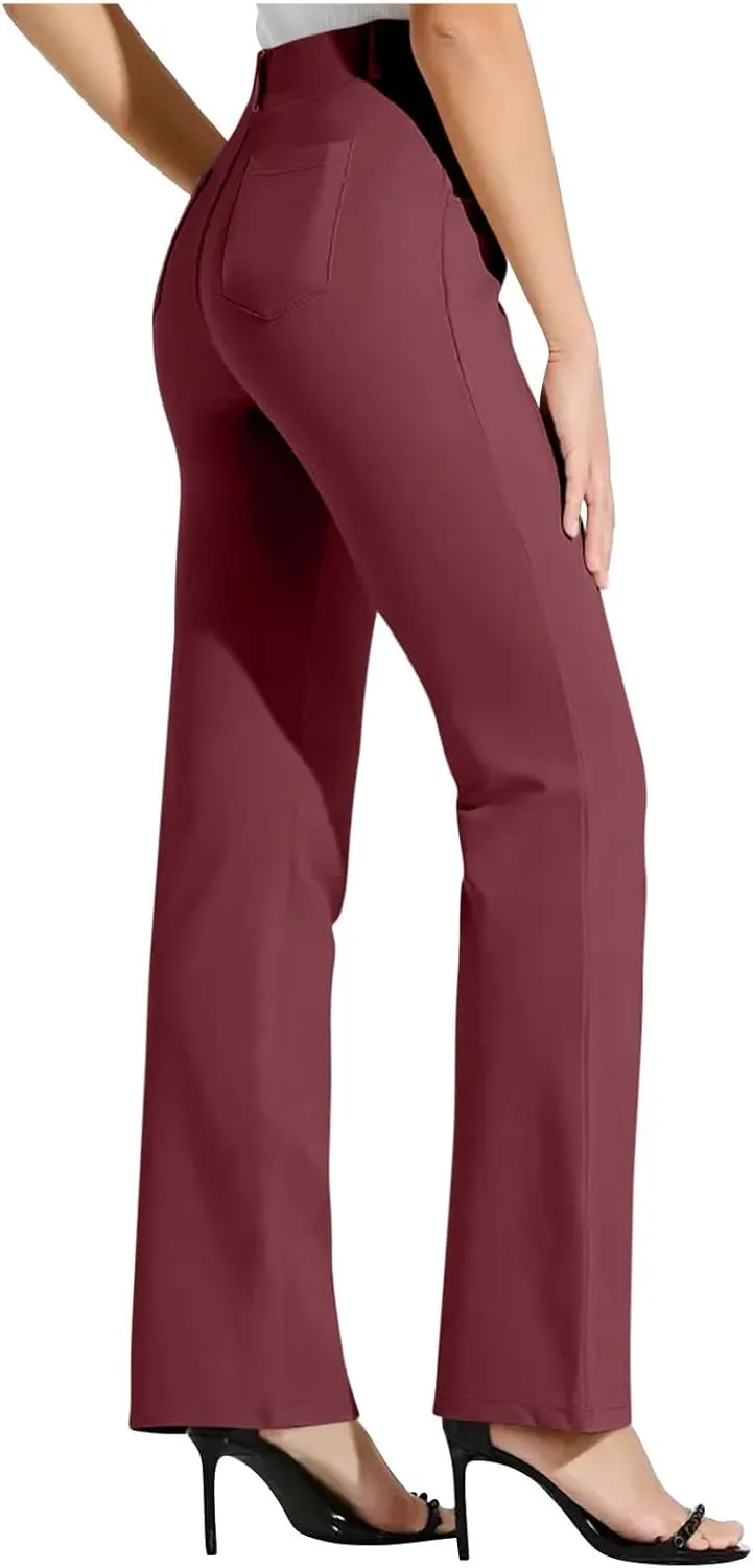Women Suit Pants Fashion Solid High Waist Dress Trouser Work Office Straight Leg Business Casual Pants with Pocket