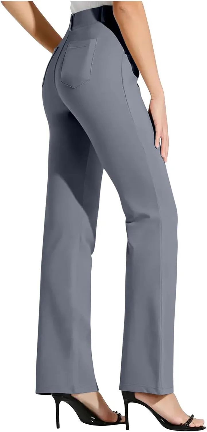 Women Suit Pants Fashion Solid High Waist Dress Trouser Work Office Straight Leg Business Casual Pants with Pocket