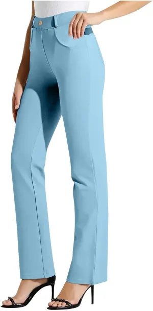 Women Suit Pants Fashion Solid High Waist Dress Trouser Work Office Straight Leg Business Casual Pants with Pocket