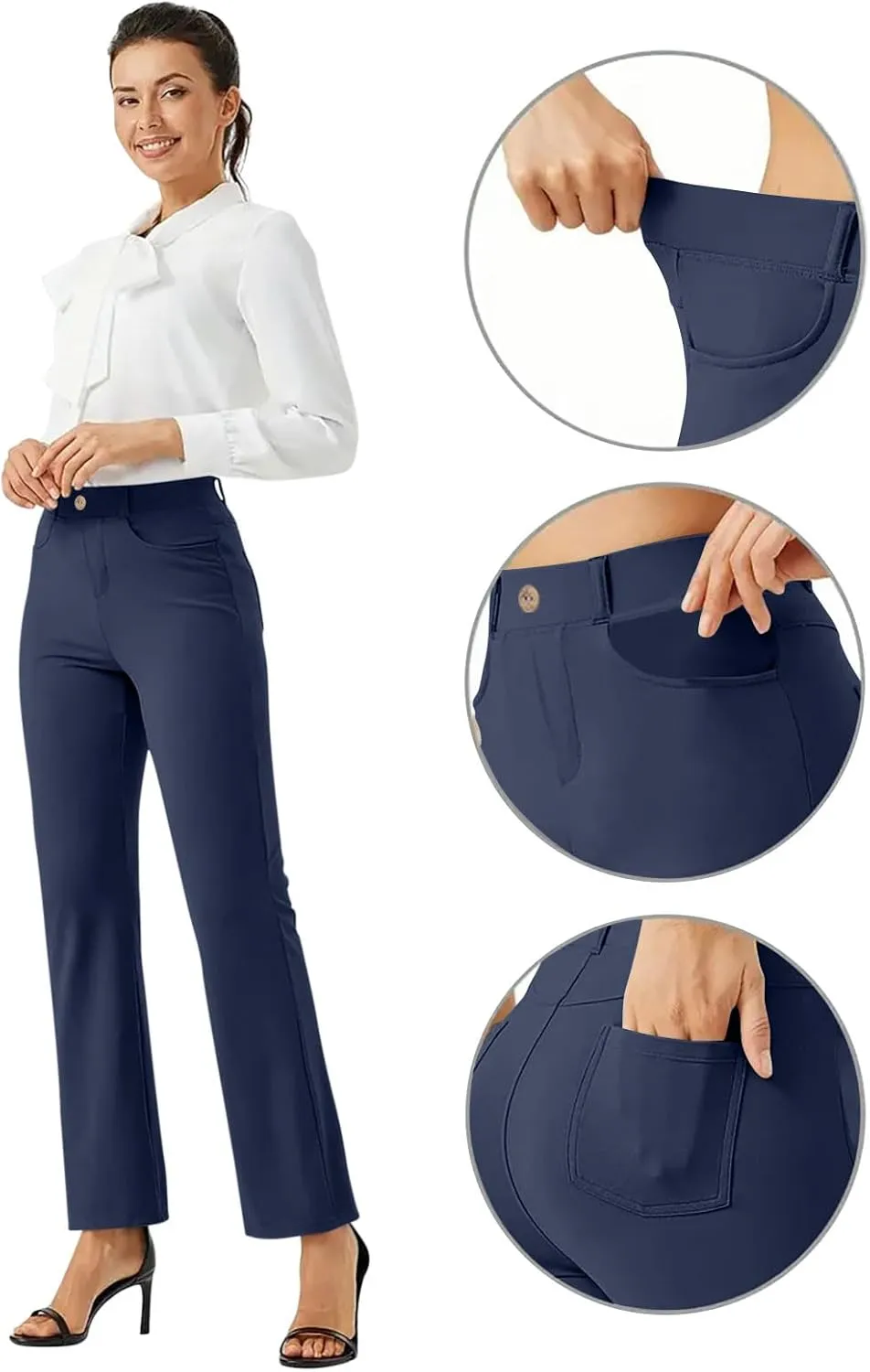 Women Suit Pants Fashion Solid High Waist Dress Trouser Work Office Straight Leg Business Casual Pants with Pocket