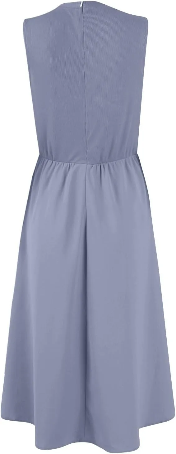 Women Summer Dresses Casual Sundresses Wrap Boho Dresses Tank Dress Sleeveless Business Midi A Line Dress with Pockets