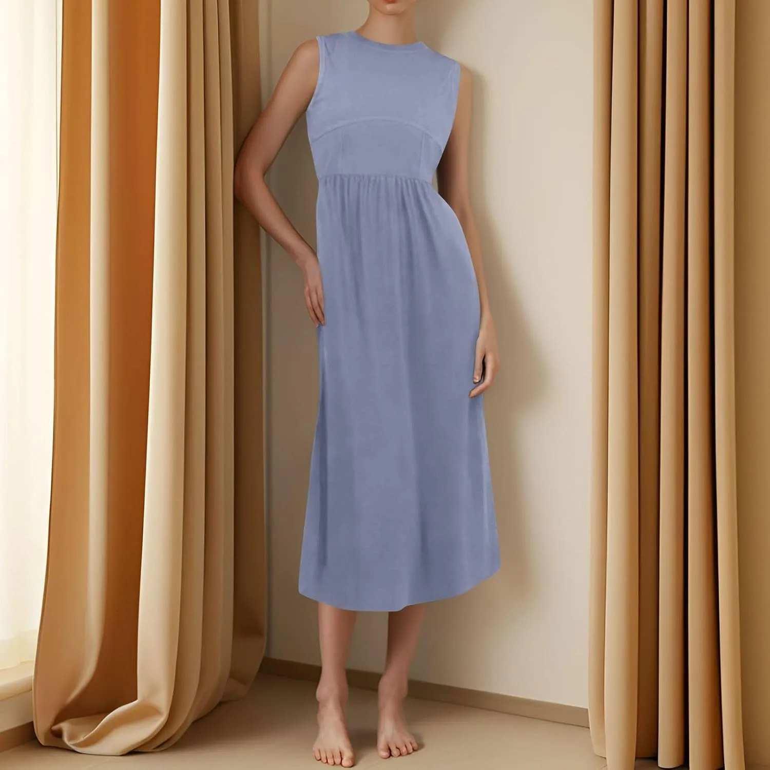 Women Summer Dresses Casual Sundresses Wrap Boho Dresses Tank Dress Sleeveless Business Midi A Line Dress with Pockets