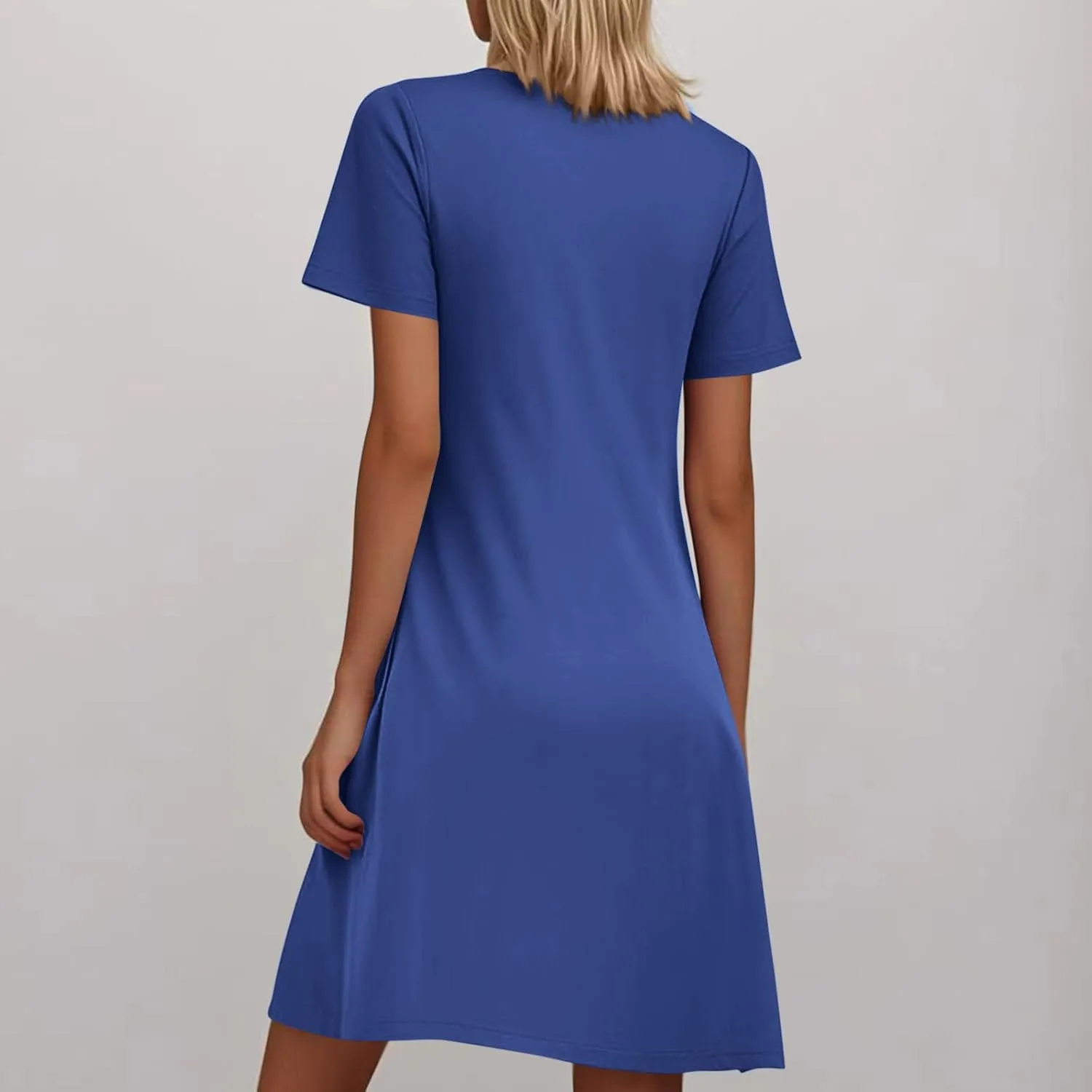 Women Summer T-Shirt Dresses Short Sleeve Pleated Front Swing A Line Dress Short Sleeve Causal Beach Vacation Dresses