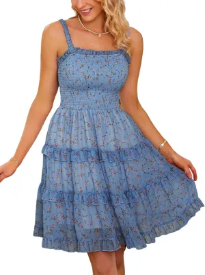 Women's 2025 Summer Floral Dress Square Neck Strapped Swing A Line Beach Dress