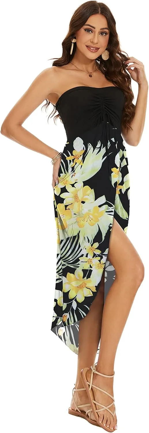 Women's Beach Dress Summer Maxi Sundress Strapless Hawaiian Cover Ups Asymmetrical Wrap Dresses
