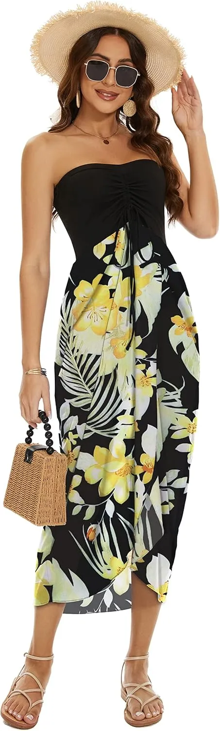 Women's Beach Dress Summer Maxi Sundress Strapless Hawaiian Cover Ups Asymmetrical Wrap Dresses