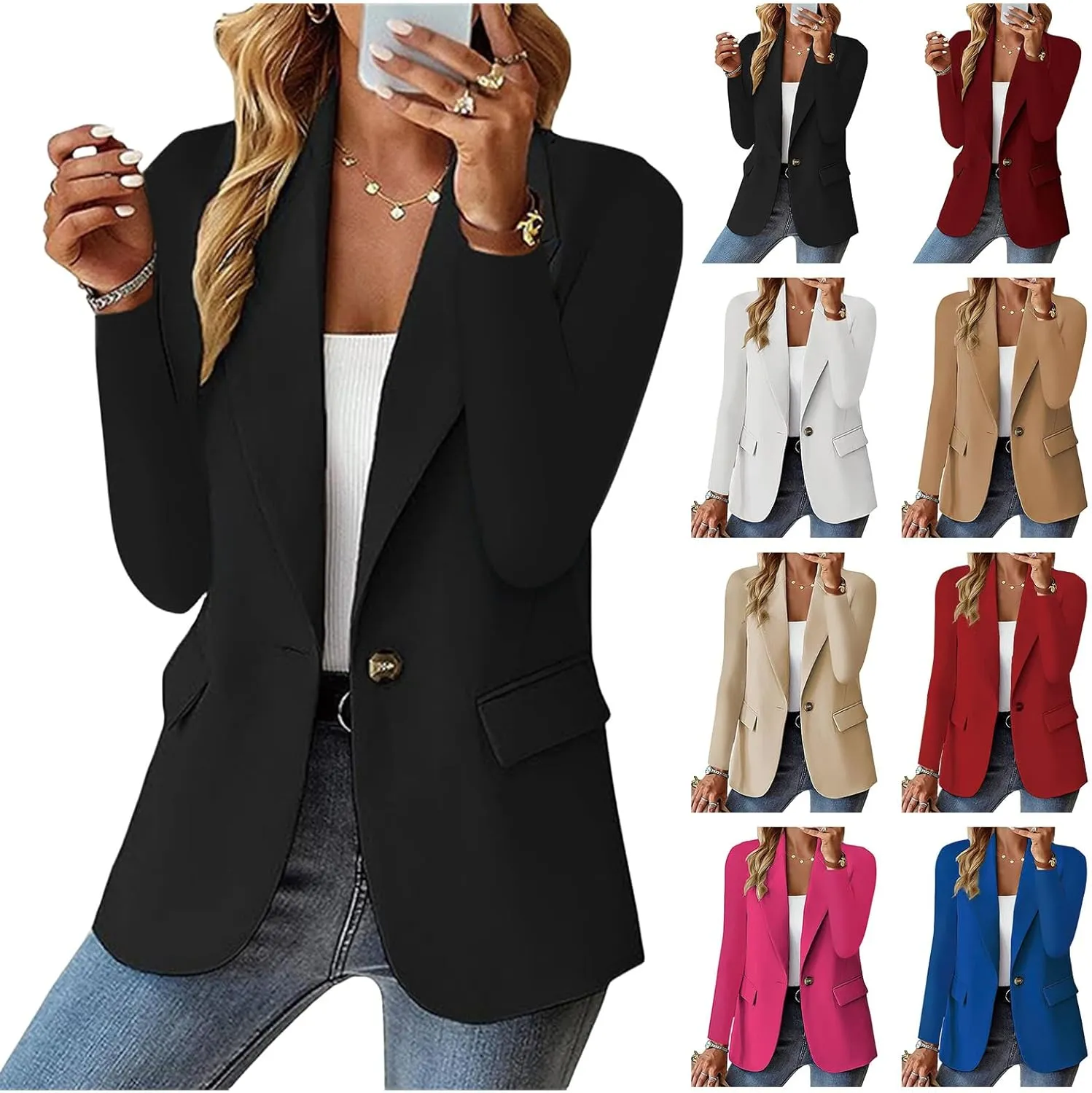 Women's Blazer Business Casual Lightweight Suit Notch Collar Work Office Suit Jackets Elegant Long Sleeve Dressy Jacket