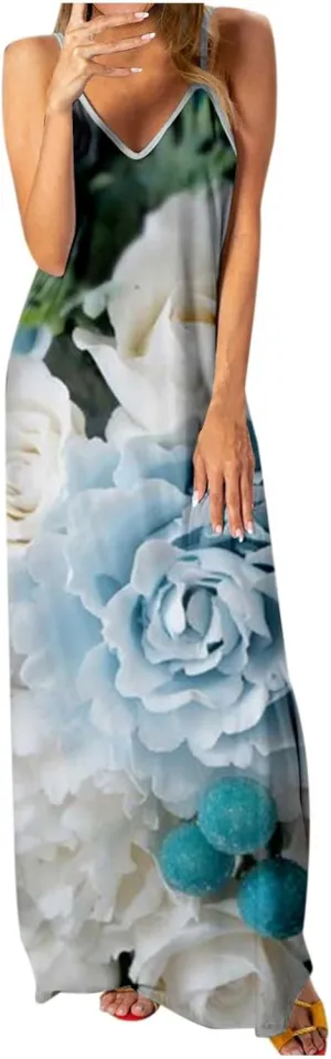 Womens Boho Dresses Casual Exotic Boho Halter Neck Empire Waist Dress 2025 Summer Casual Loose Swing Midi Dresses