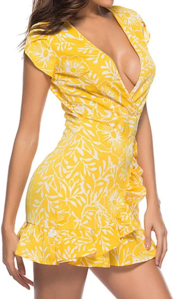 Women's Boho Floral Dress, Vintage Print Party Evening Beach Short Mini Sundress Ankle-Length