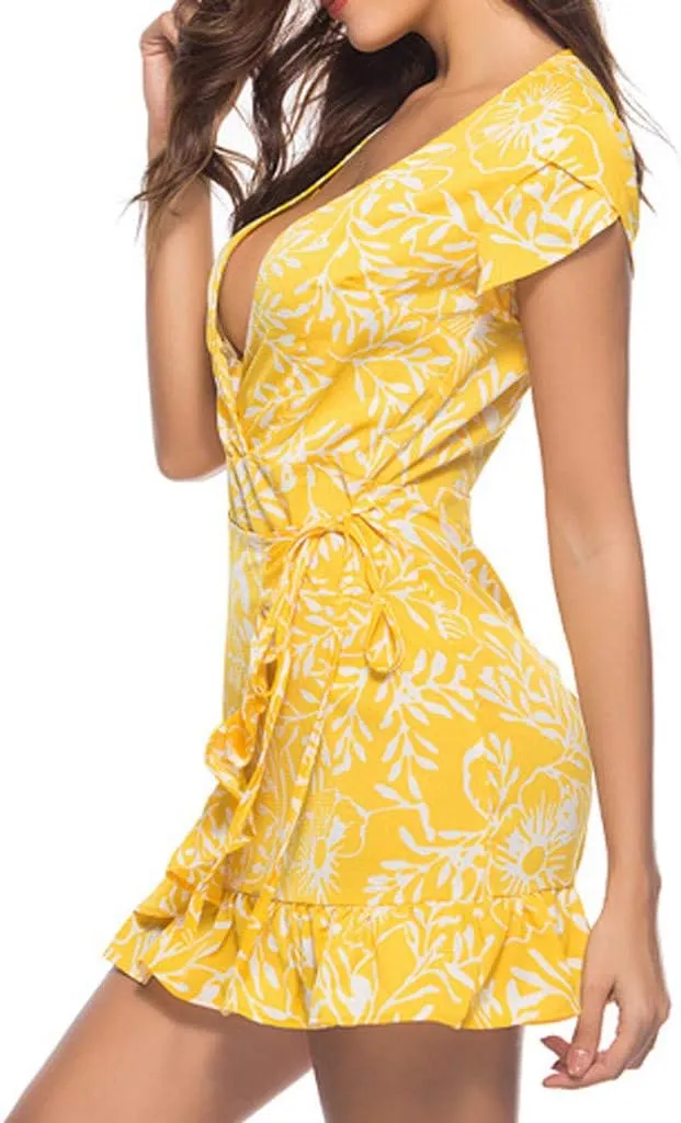 Women's Boho Floral Dress, Vintage Print Party Evening Beach Short Mini Sundress Ankle-Length