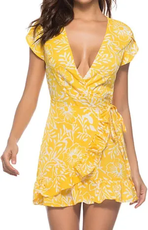 Women's Boho Floral Dress, Vintage Print Party Evening Beach Short Mini Sundress Ankle-Length