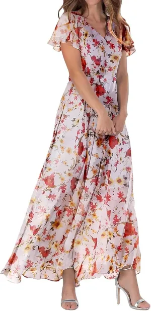 Women's Boho Flowy Short Sleeve Pockets Short Sleeve Dresses Flowy Beach Swing Dress Empire Waist Dress with Pockets