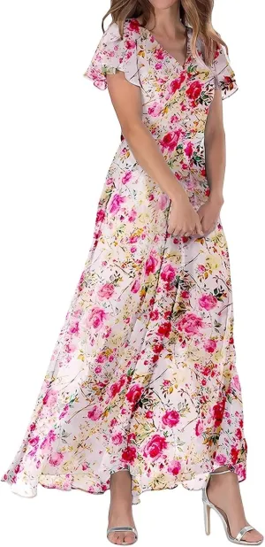 Women's Boho Flowy Short Sleeve Pockets Short Sleeve Dresses Flowy Beach Swing Dress Empire Waist Dress with Pockets