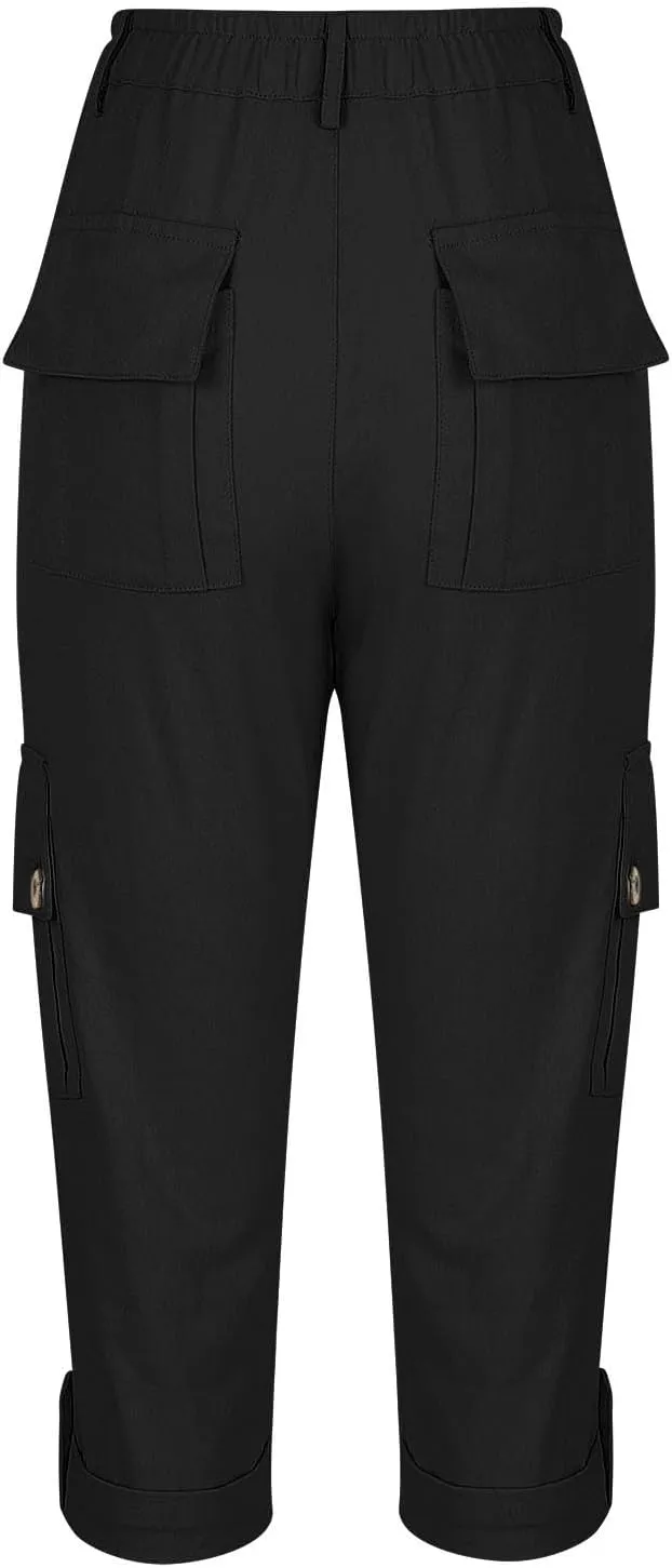 Women's Casual Capri Pants Plus Size High Waist Dress Straight Leg Petite Athletic Capri Short Trousers with Pockets
