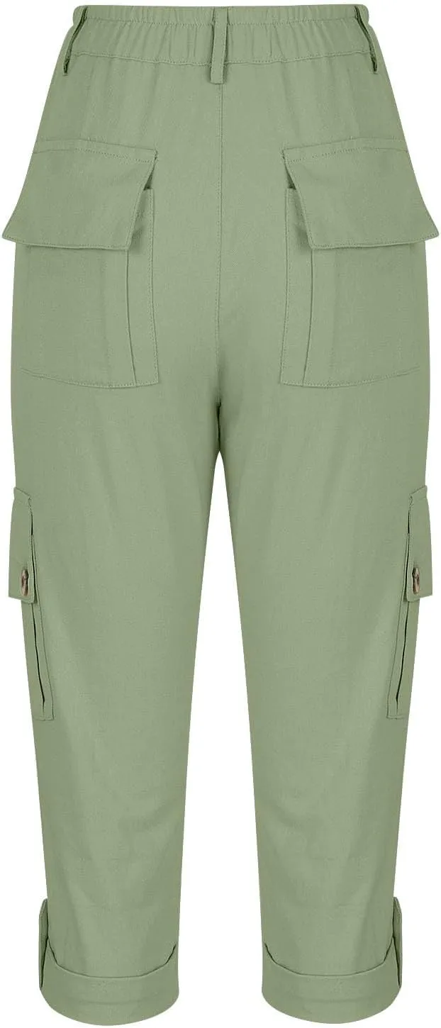 Women's Casual Capri Pants Plus Size High Waist Dress Straight Leg Petite Athletic Capri Short Trousers with Pockets