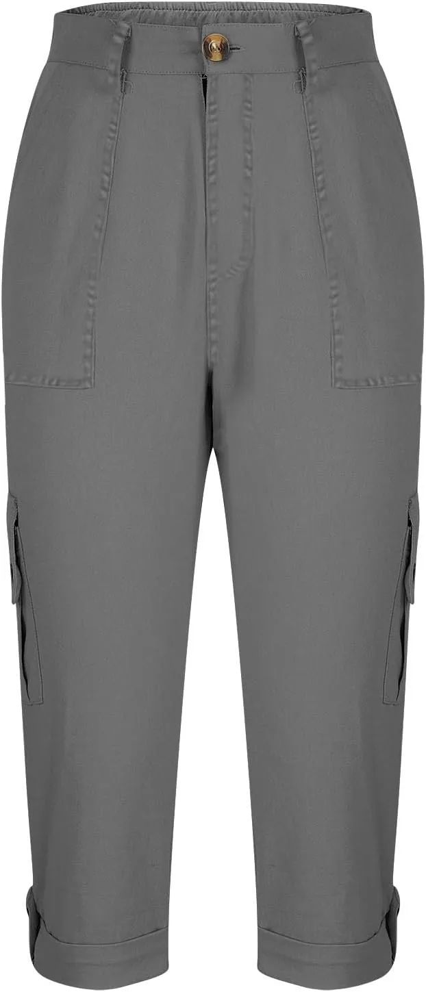 Women's Casual Capri Pants Plus Size High Waist Dress Straight Leg Petite Athletic Capri Short Trousers with Pockets