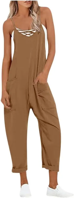 Womens Casual Jumpsuits 2025 Summer V Neck Sleeveless Spaghetti Strap Baggy Overalls One Piece Rompers Outfits