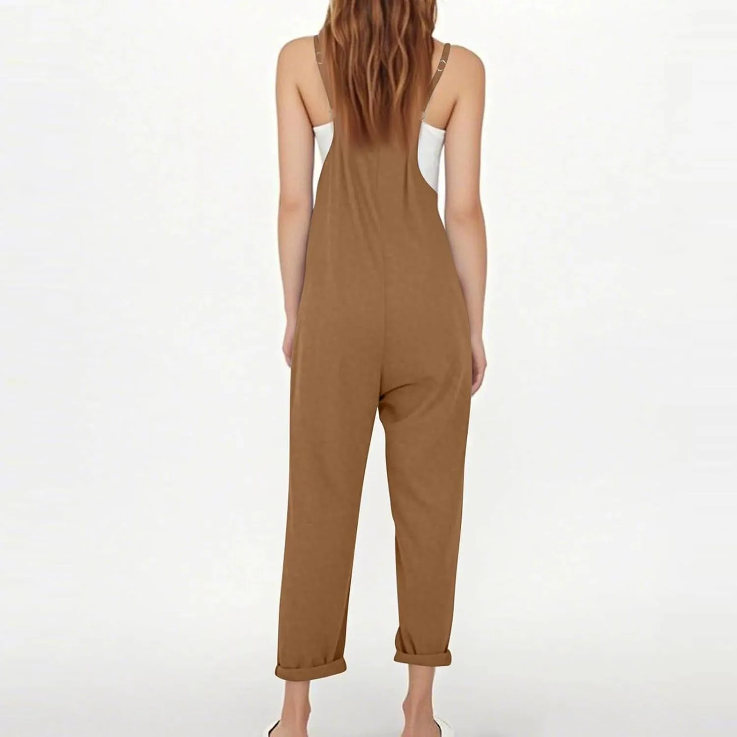 Womens Casual Jumpsuits 2025 Summer V Neck Sleeveless Spaghetti Strap Baggy Overalls One Piece Rompers Outfits