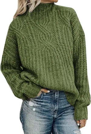 Women's Casual Loose Fitted High Neck Long Sleeve Sweaters Trendy Solid Color Thick Warm Simple Versatile Pullover Turtleneck