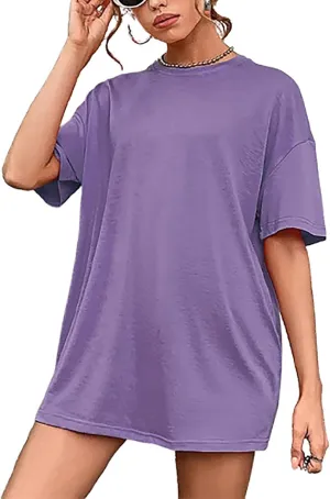 Women's Casual Oversized T-Shirts Summer Crewneck Short Sleeve Workout T Shirt Loose Plain Cotton Basic Tee Tops