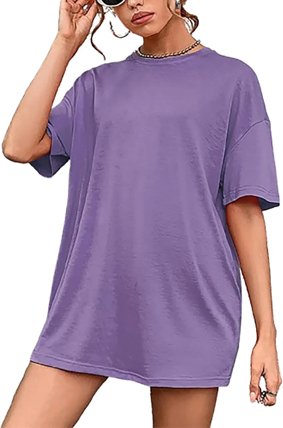 Women's Casual Oversized T-Shirts Summer Crewneck Short Sleeve Workout T Shirt Loose Plain Cotton Basic Tee Tops