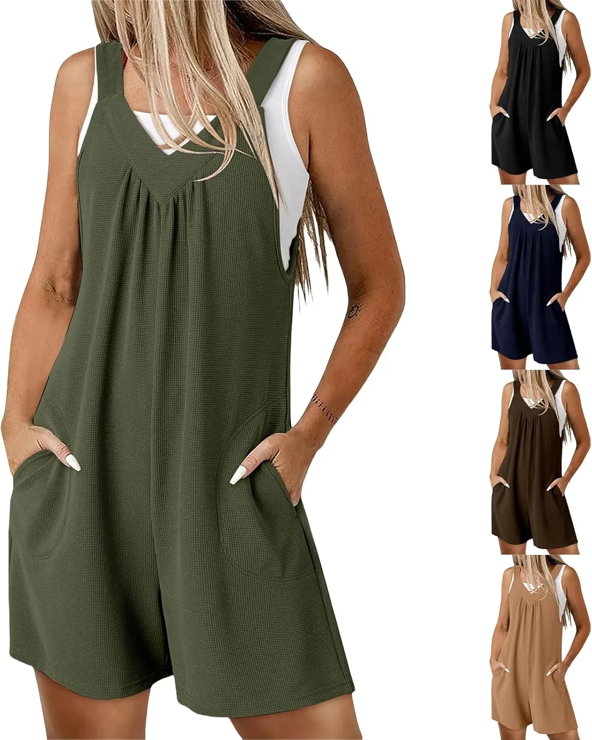 Womens Casual Rompers Summer Sleeveless Jumpsuits Shorts Overalls V Neck Romper Jumpers 2025 Outfits Clothes