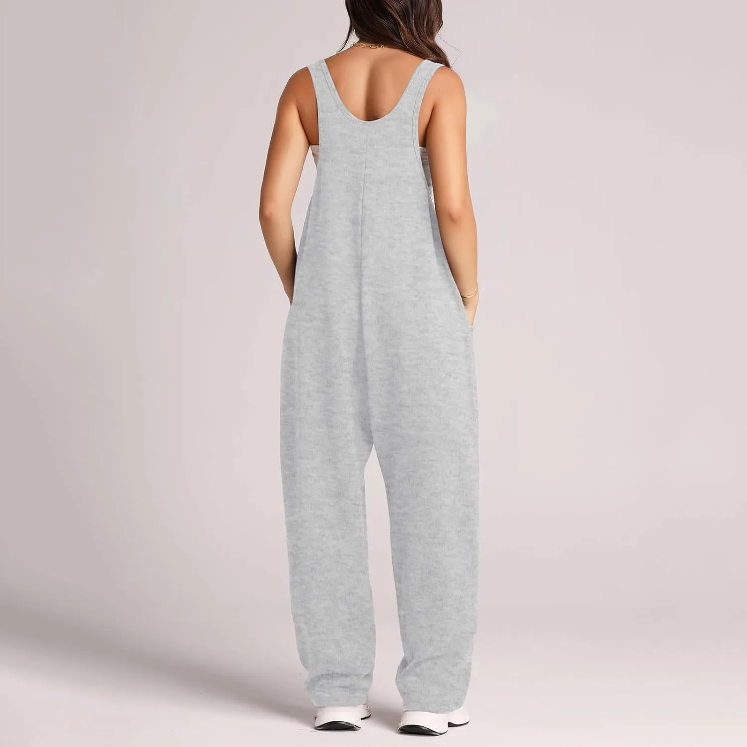Women's Casual Tank Jumpsuits Women's Cotton and Linen Pocket Casual Loose Long Camisole Sleeveless Baggy Overalls